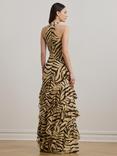 Lauren Ralph Lauren Haletta Zebra Print Halterneck Dress, Cream/Brown