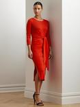 Lauren Ralph Lauren Imalah Cotton Blend Midi Dress, Bright Vermilion