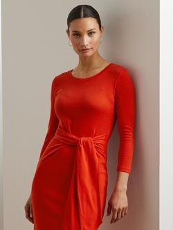 Lauren Ralph Lauren Imalah Cotton Blend Midi Dress, Bright Vermilion - view 2, Bright Vermilion