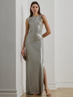 Lauren Ralph Lauren Keilly Sleeveless Metallic Maxi Dress, Nickel/Silver Foil, Nickel/Silver Foil