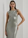 Lauren Ralph Lauren Keilly Sleeveless Metallic Maxi Dress, Nickel/Silver Foil
