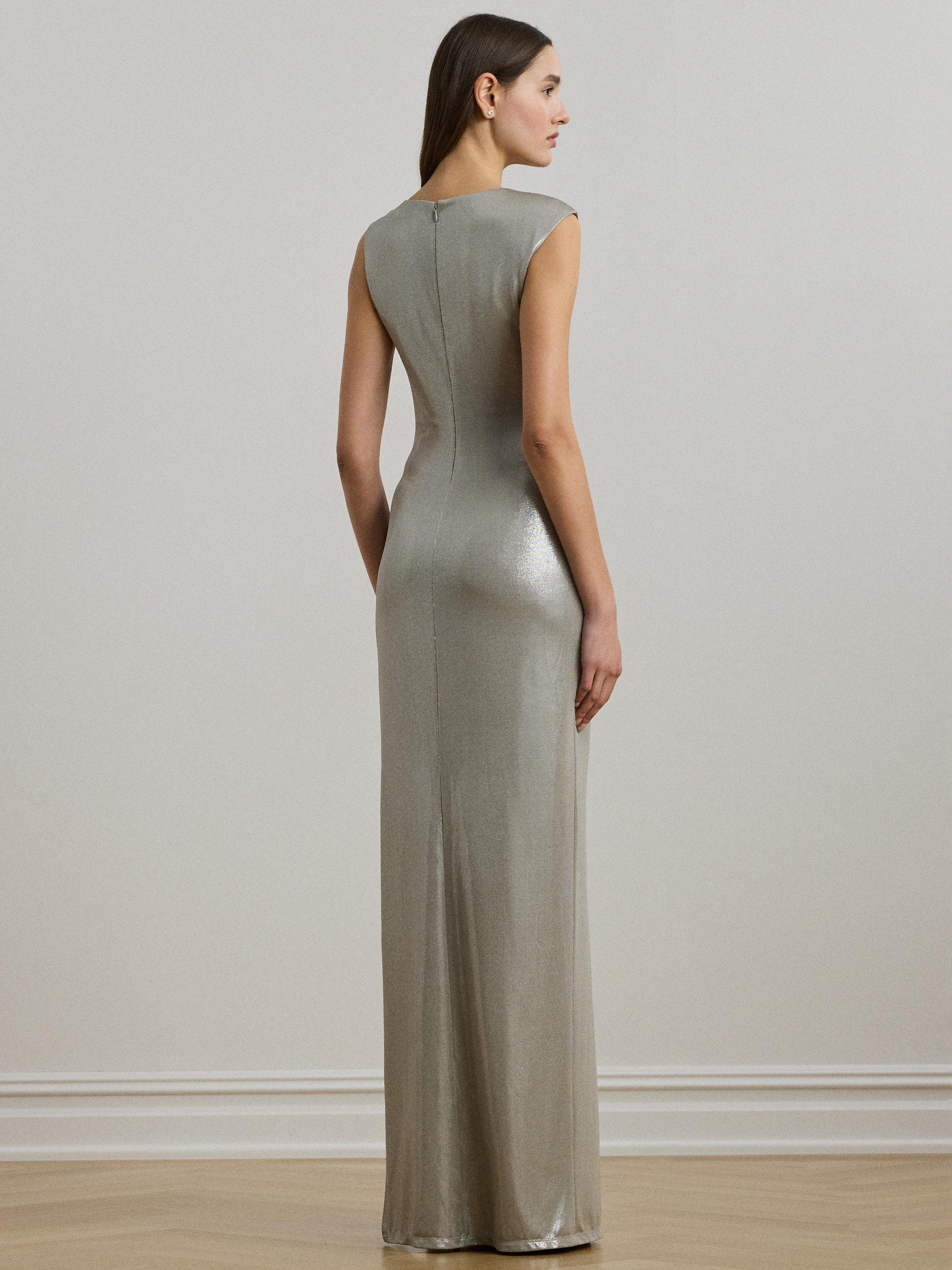 Product image 4 of 4, which shows Lauren Ralph Lauren Keilly Sleeveless Metallic Maxi Dress, Nickel/Silver Foil, 6