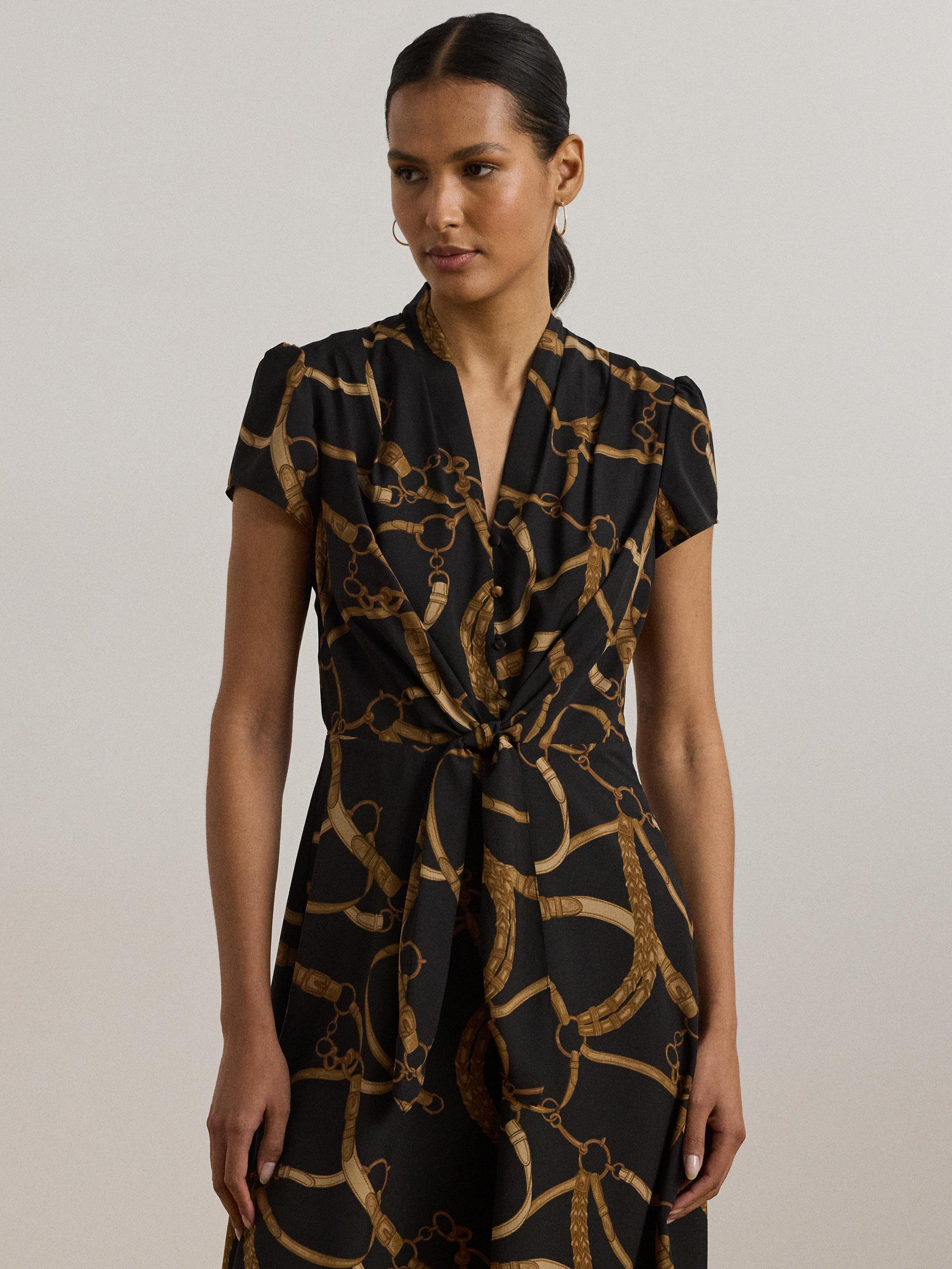 Product image 2 of 4, which shows Lauren Ralph Lauren Makeda Short Sleeve Mini Dress, Black/Tan, 6