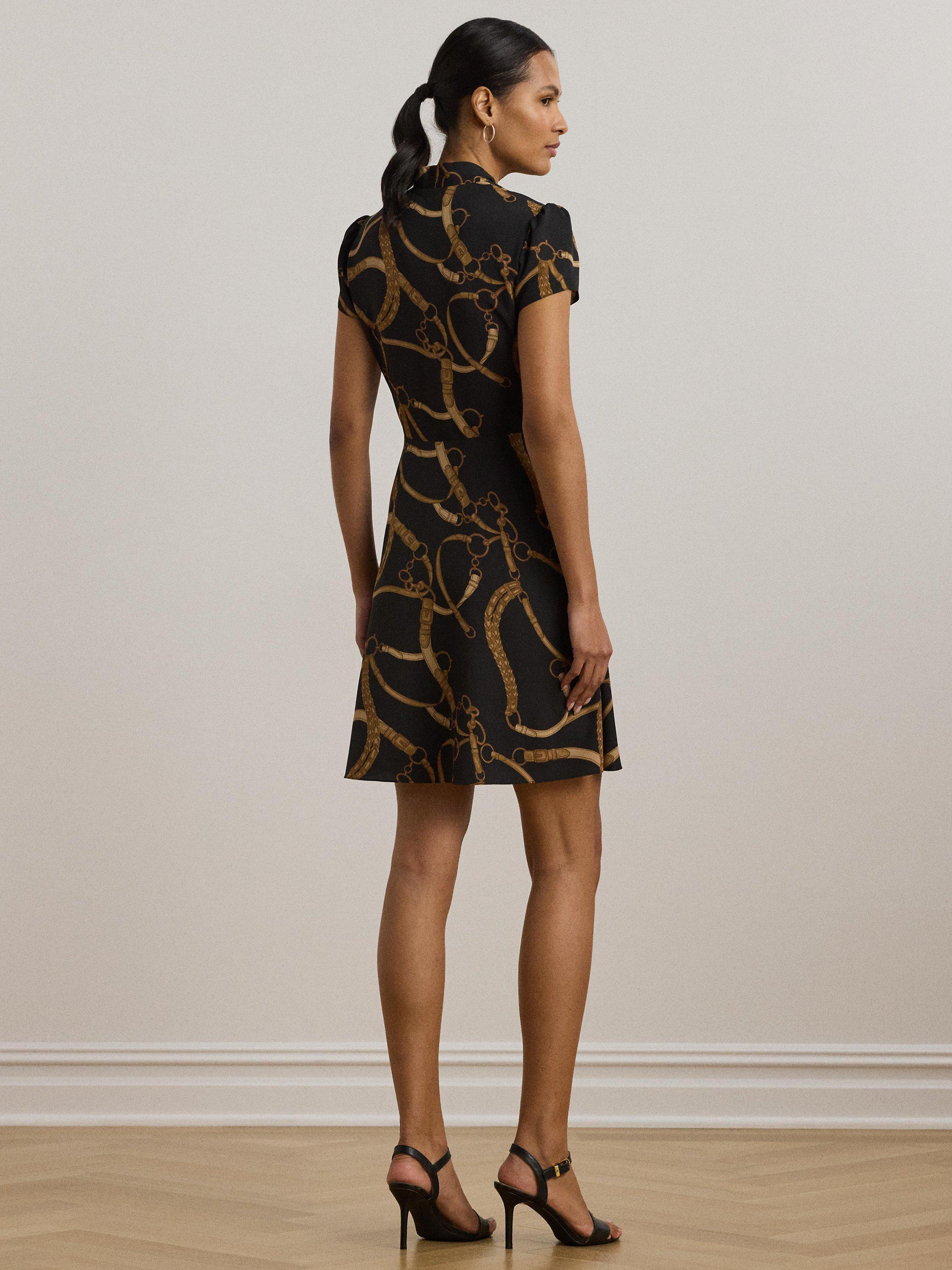 Product image 4 of 4, which shows Lauren Ralph Lauren Makeda Short Sleeve Mini Dress, Black/Tan, 6