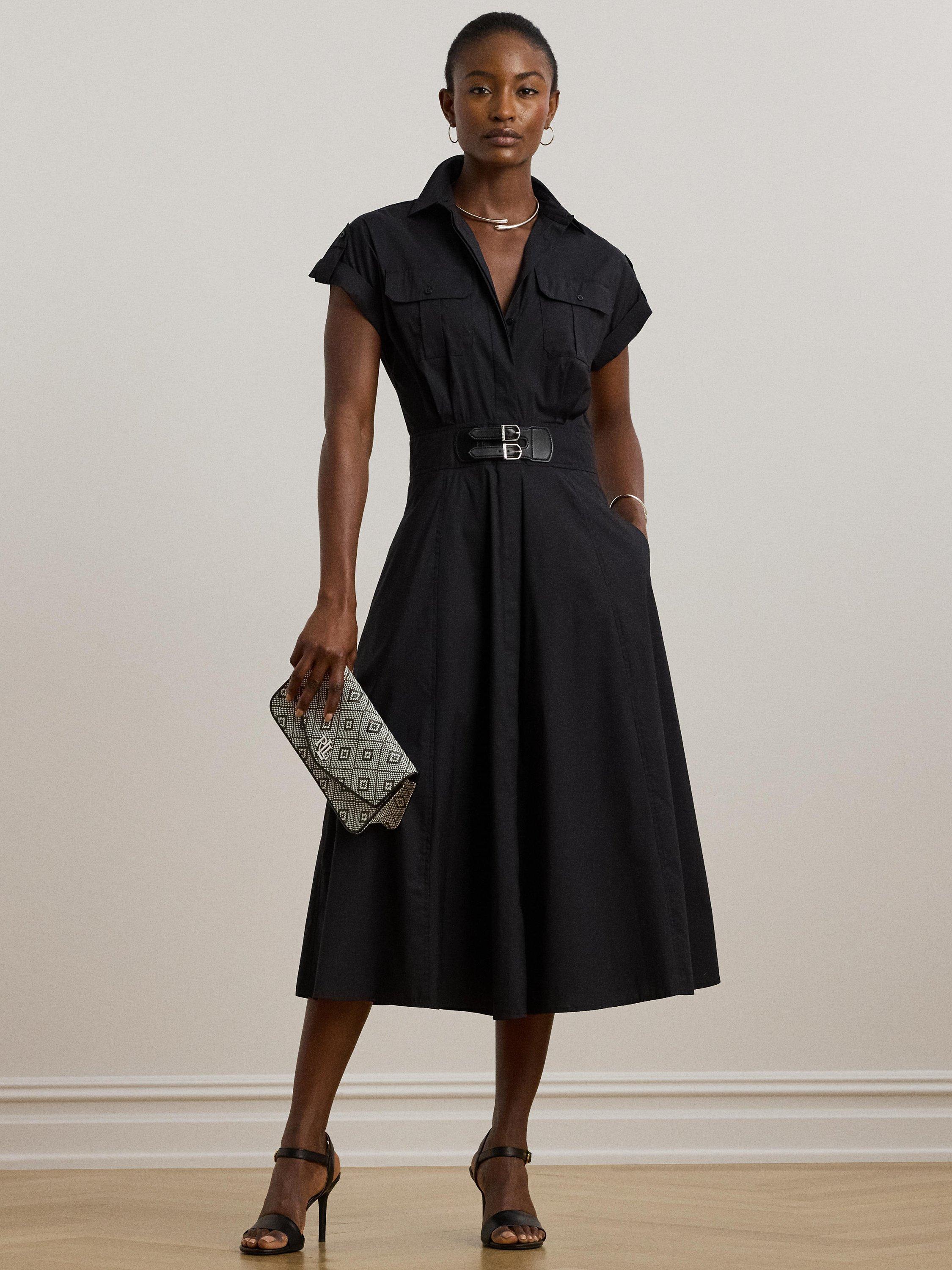 Product image 1 of 4, which shows Lauren Ralph Lauren Mertice Belted Shirt Dress, Black, 6