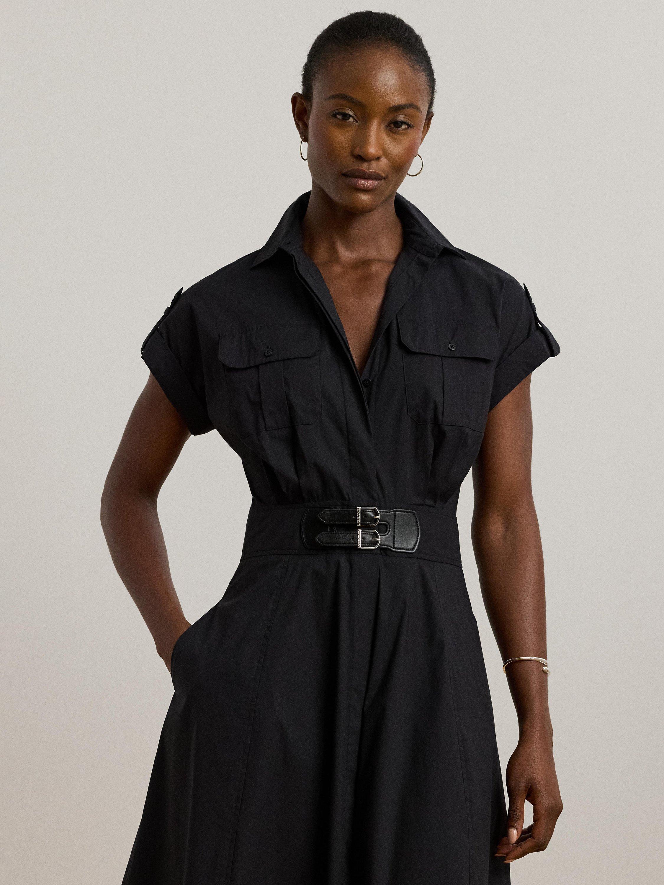 Product image 2 of 4, which shows Lauren Ralph Lauren Mertice Belted Shirt Dress, Black, 6