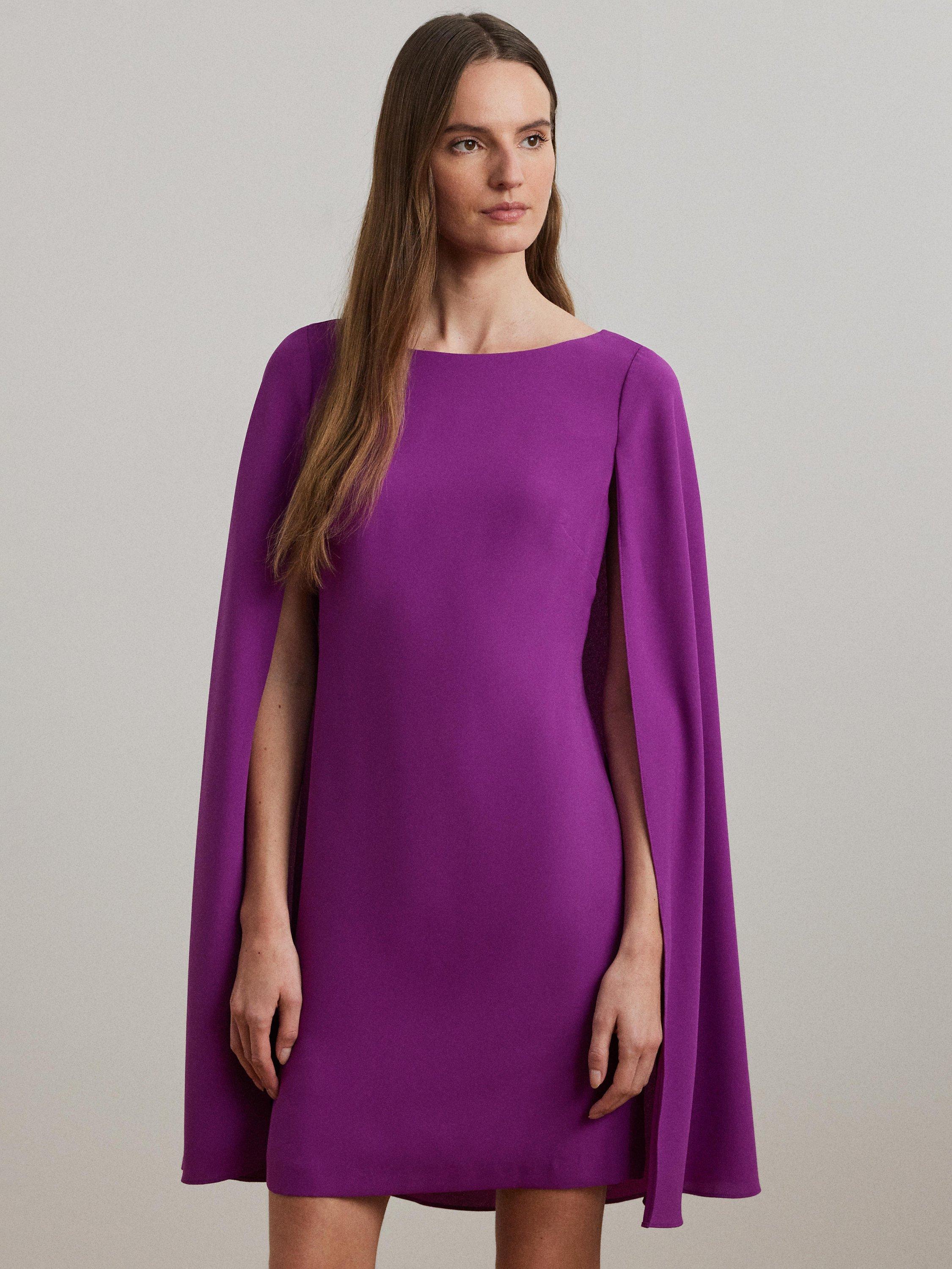 Product image 2 of 4, which shows Lauren Ralph Lauren Petra Cape Cocktail Dress, Purple Dawn, 6