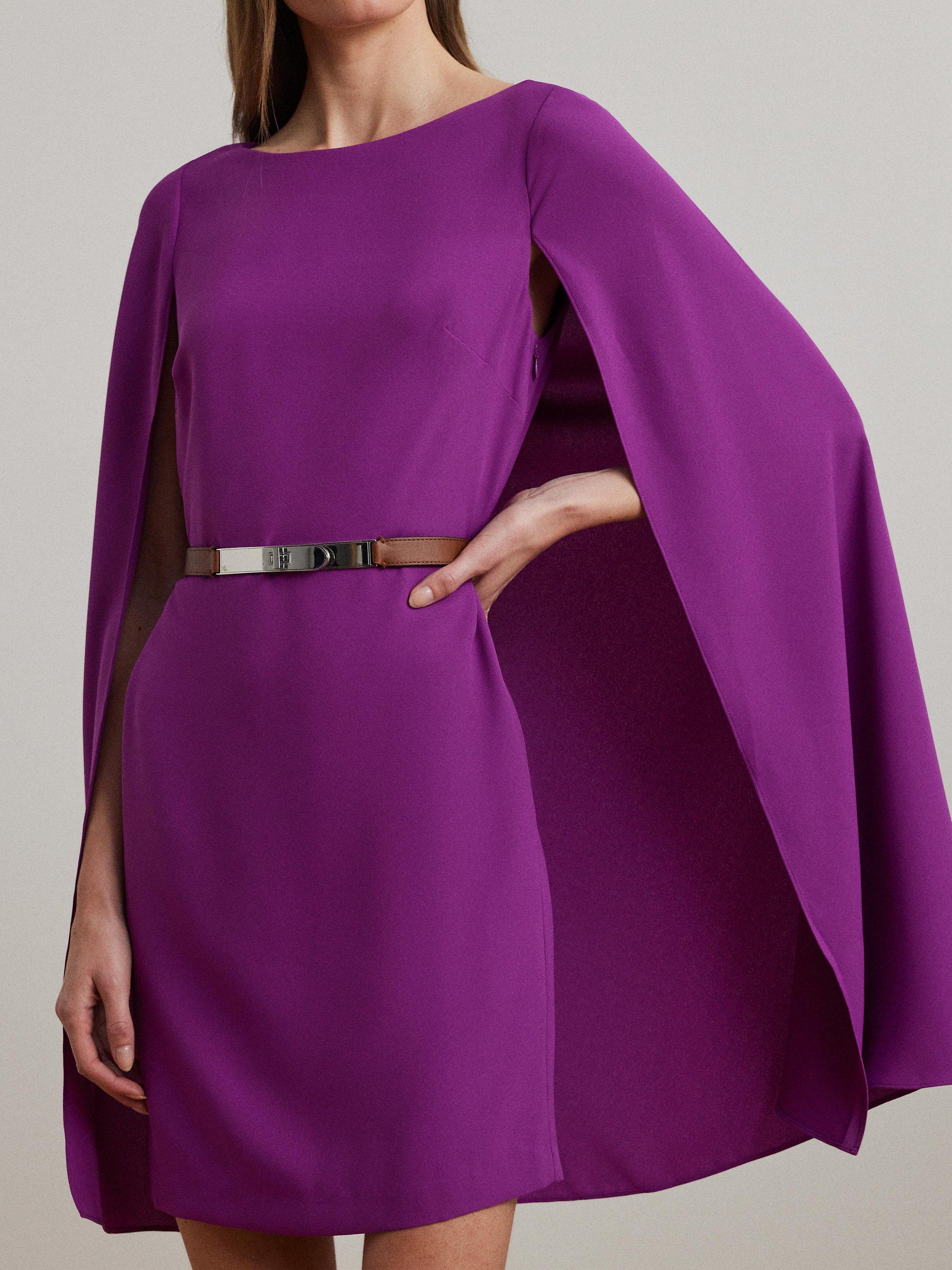 Product image 3 of 4, which shows Lauren Ralph Lauren Petra Cape Cocktail Dress, Purple Dawn, 6