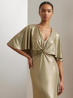 Lauren Ralph Lauren Phinya Sparkle Twist Front Maxi Dress, Medium Pewter/Gold - view 2, Medium Pewter/Gold
