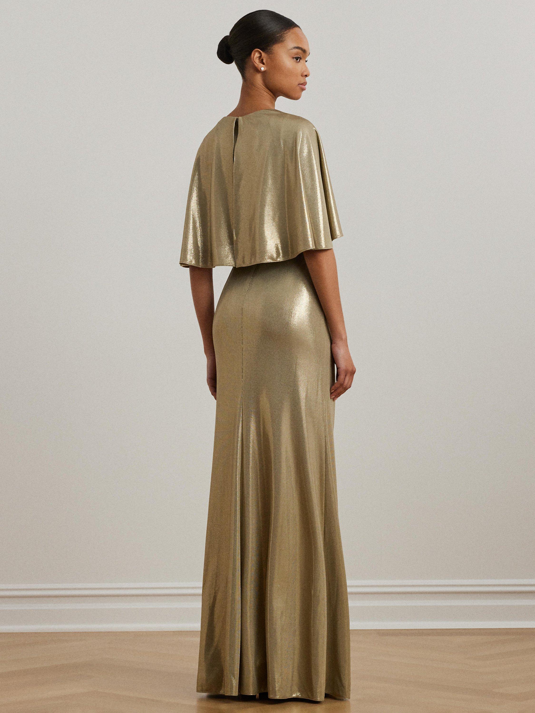 Product image 4 of 4, which shows Lauren Ralph Lauren Phinya Sparkle Twist Front Maxi Dress, Medium Pewter/Gold, 6