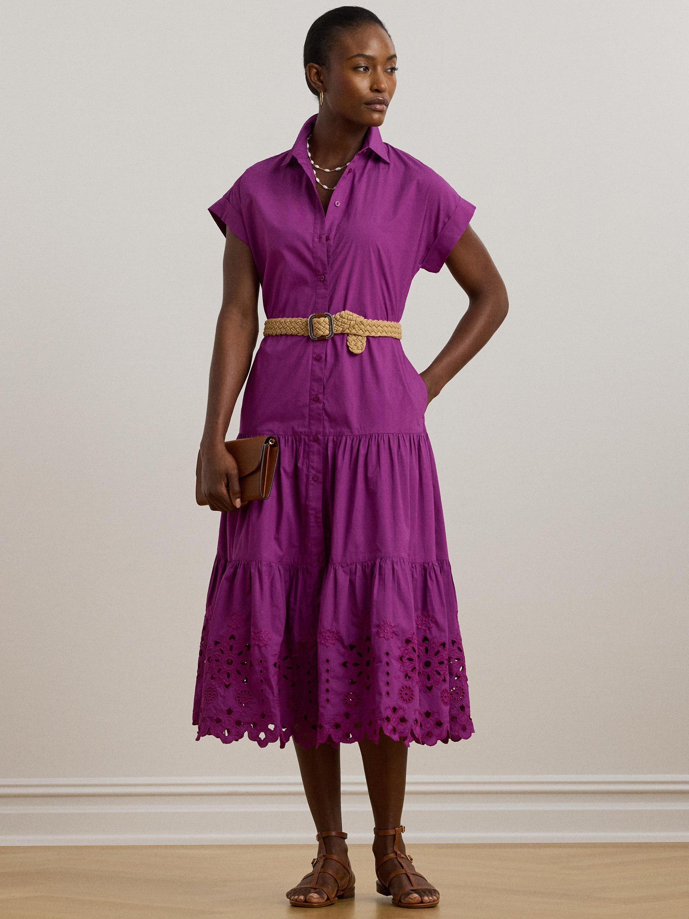 Product image 1 of 4, which shows Lauren Ralph Lauren Ralila Tiered Shirt Dress, Purple Dawn, 6