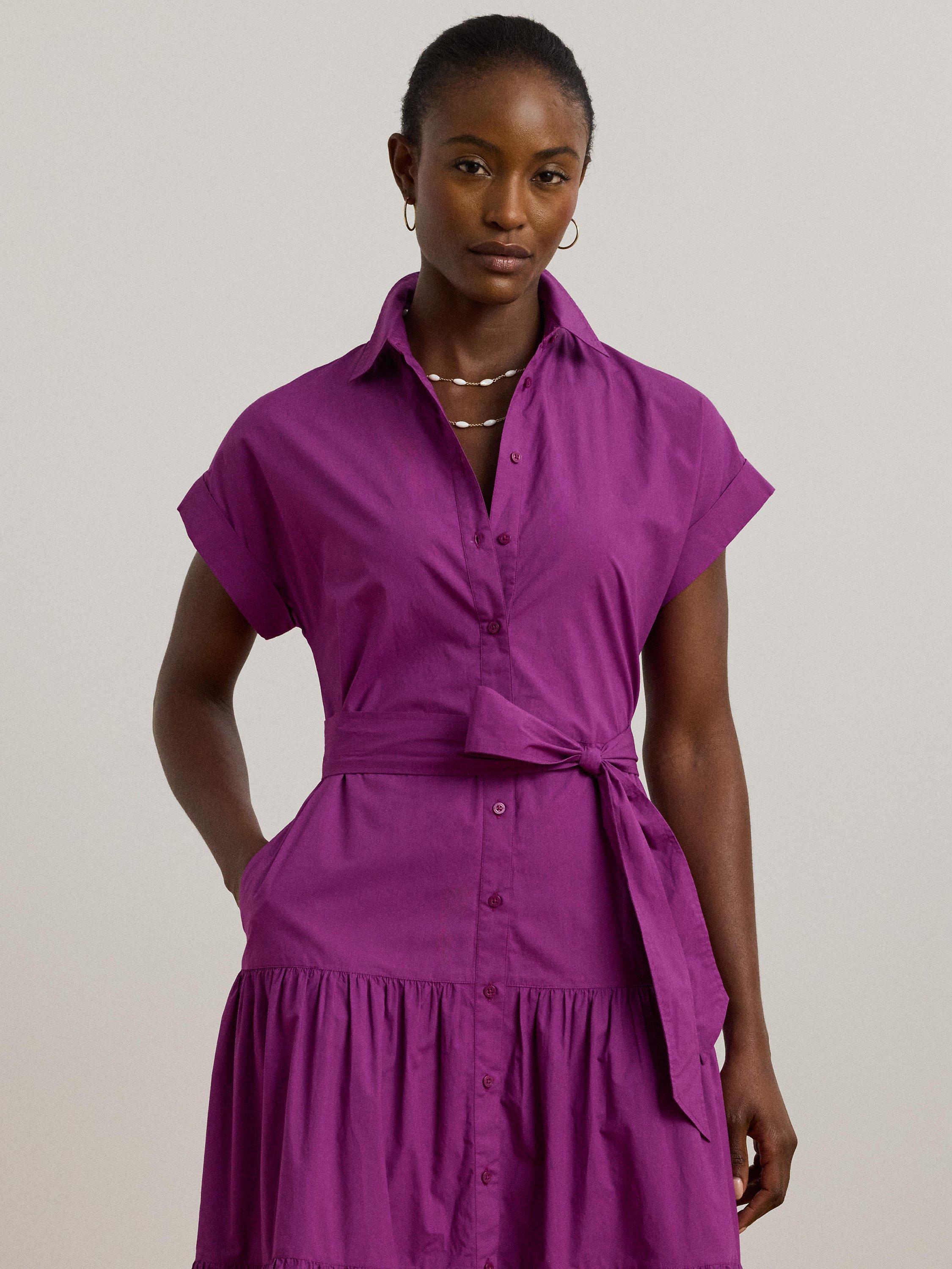 Product image 2 of 4, which shows Lauren Ralph Lauren Ralila Tiered Shirt Dress, Purple Dawn, 6