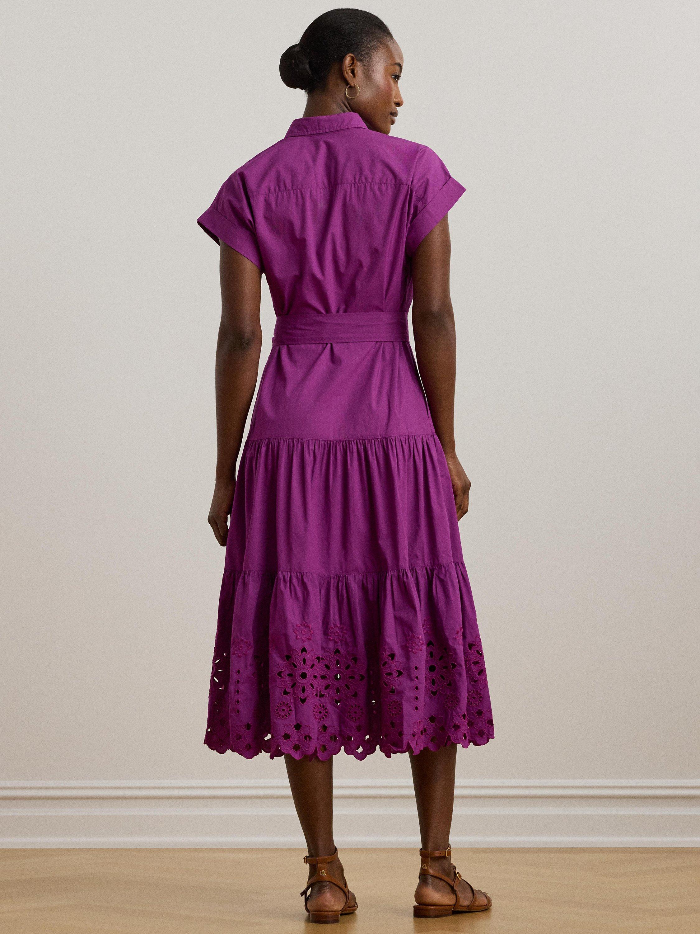 Product image 4 of 4, which shows Lauren Ralph Lauren Ralila Tiered Shirt Dress, Purple Dawn, 6