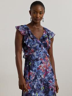 Lauren Ralph Lauren Taralee Abstract Midi Dress, Blue Multi - view 2, Blue Multi