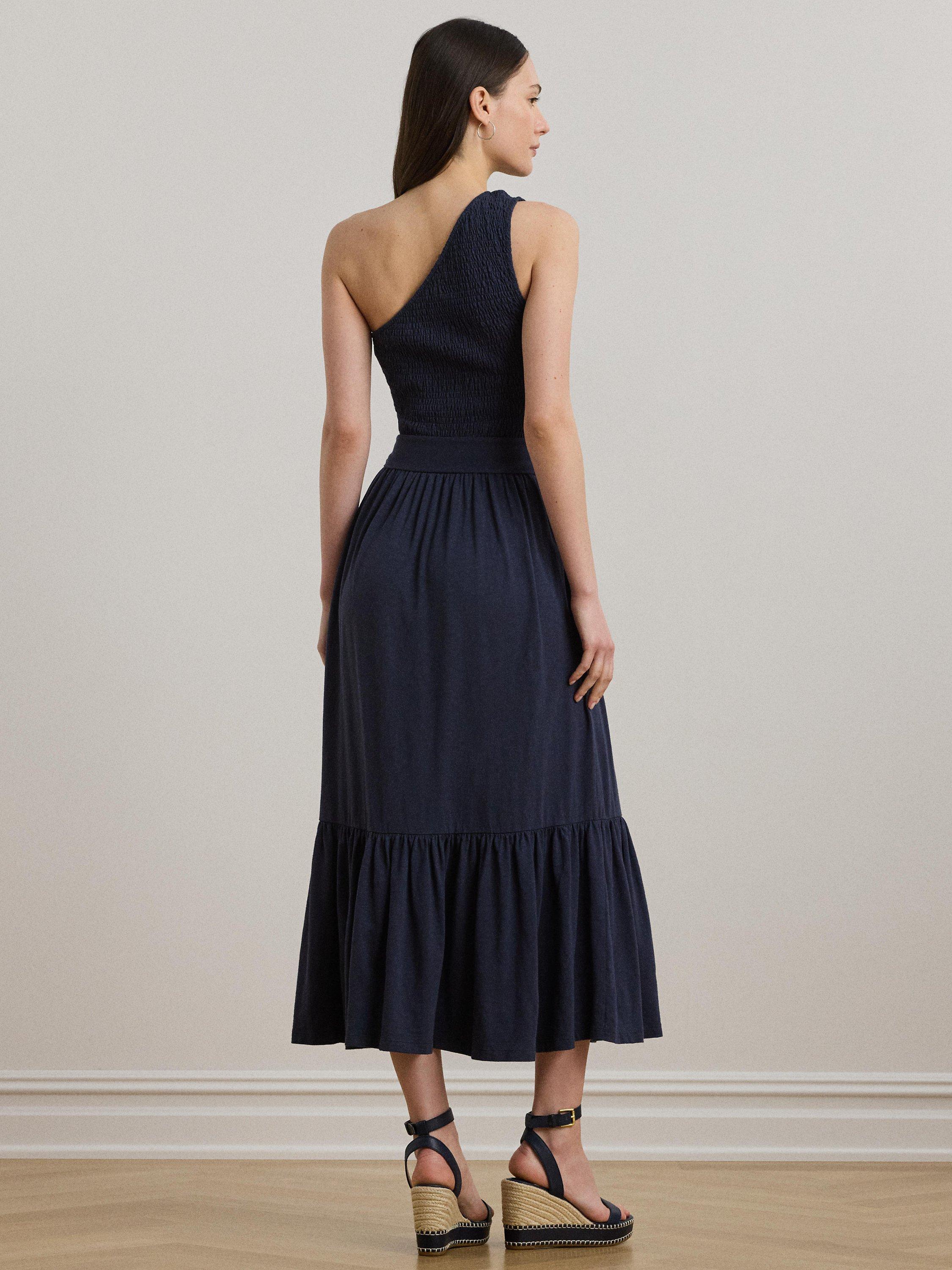Product image 4 of 4, which shows Lauren Ralph Lauren Urielle Belted Slub Jersey One-Shoulder Dress, Shadow Navy, XS