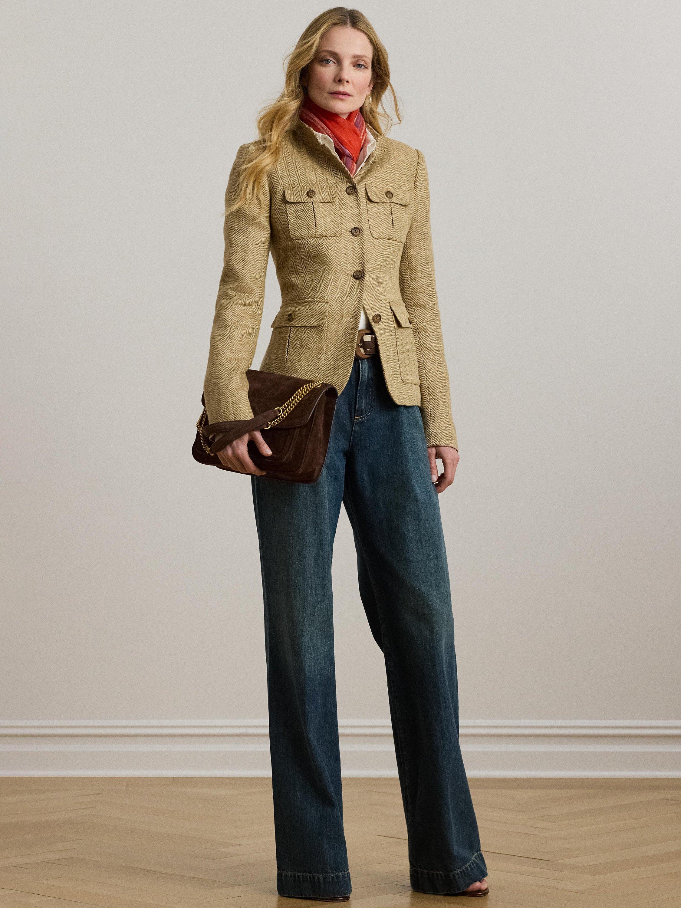 Product image 1 of 5, which shows Lauren Ralph Lauren Jathnay Herringbone Linen Blazer, Brown, 6