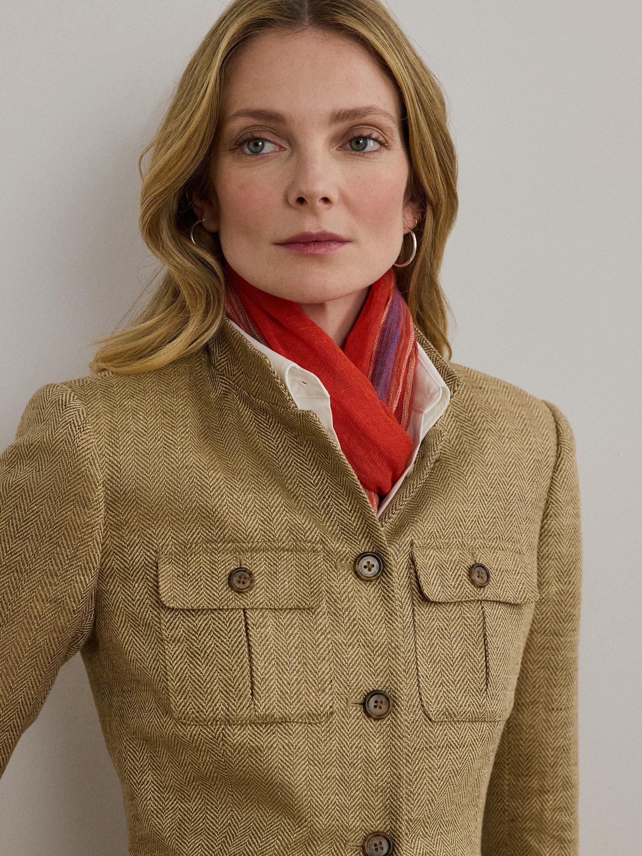 Product image 3 of 5, which shows Lauren Ralph Lauren Jathnay Herringbone Linen Blazer, Brown, 6