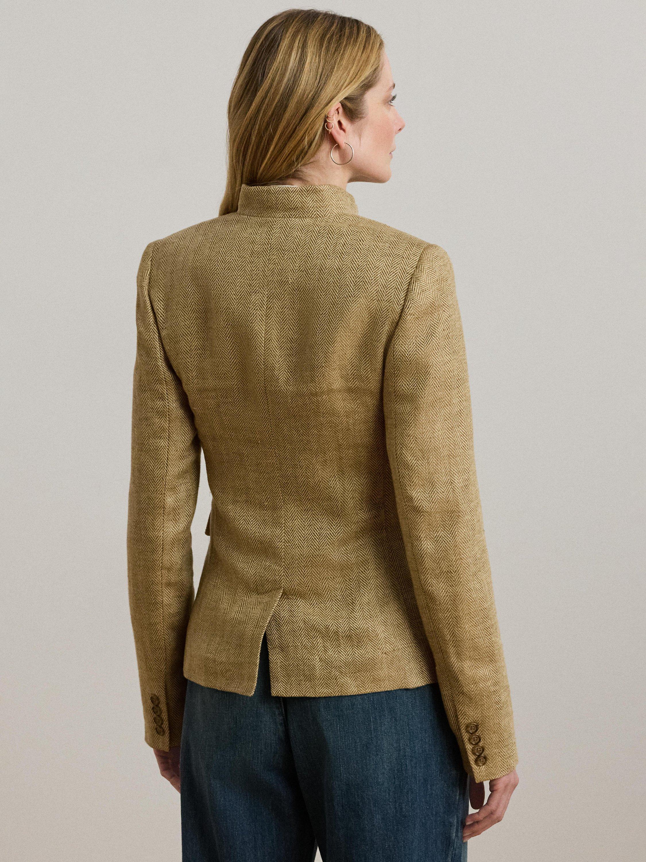 Product image 4 of 5, which shows Lauren Ralph Lauren Jathnay Herringbone Linen Blazer, Brown, 6