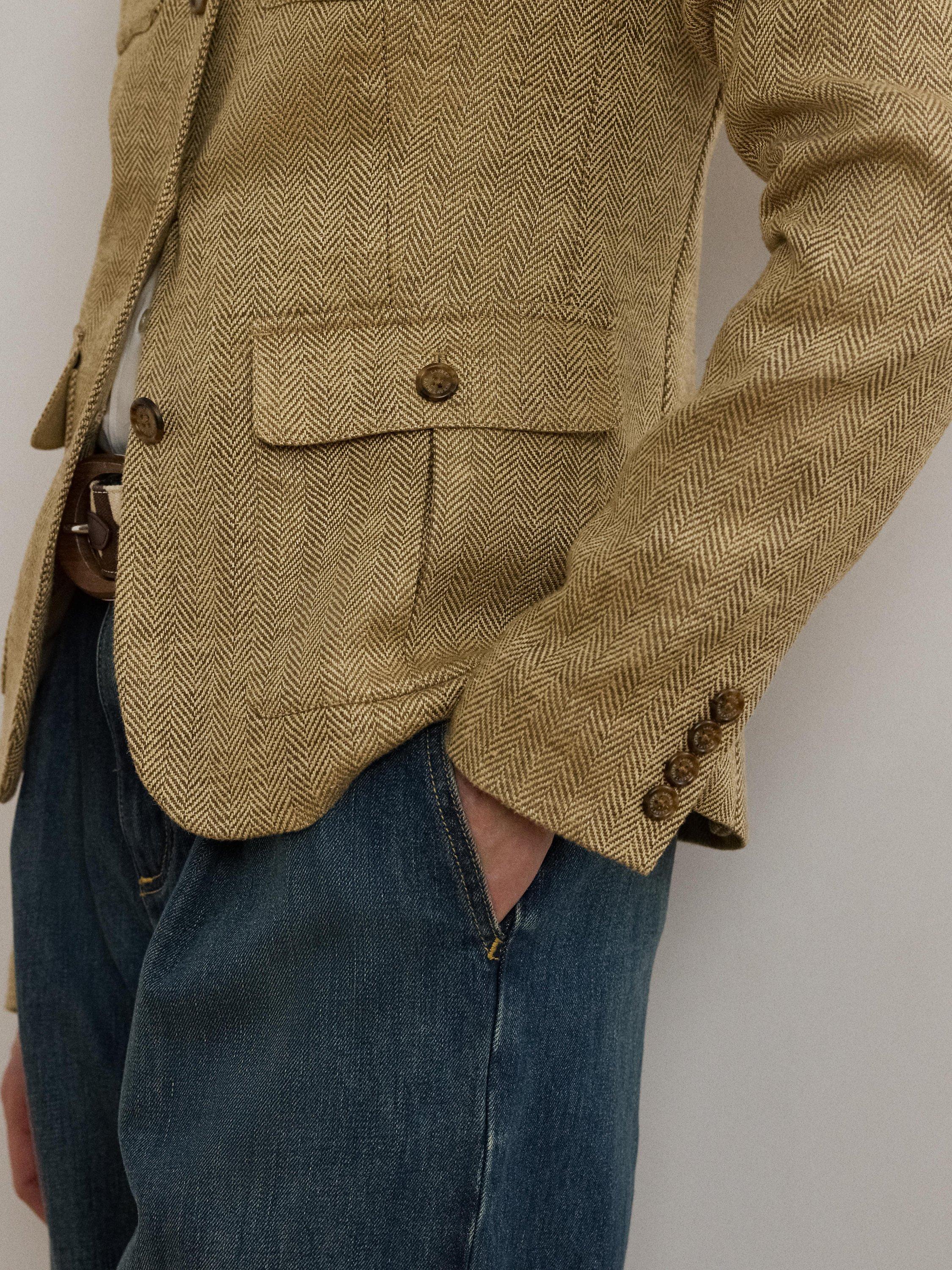 Product image 5 of 5, which shows Lauren Ralph Lauren Jathnay Herringbone Linen Blazer, Brown, 6