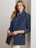 Lauren Ralph Lauren Ryen Double Breasted Striped Blazer, Navy/White
