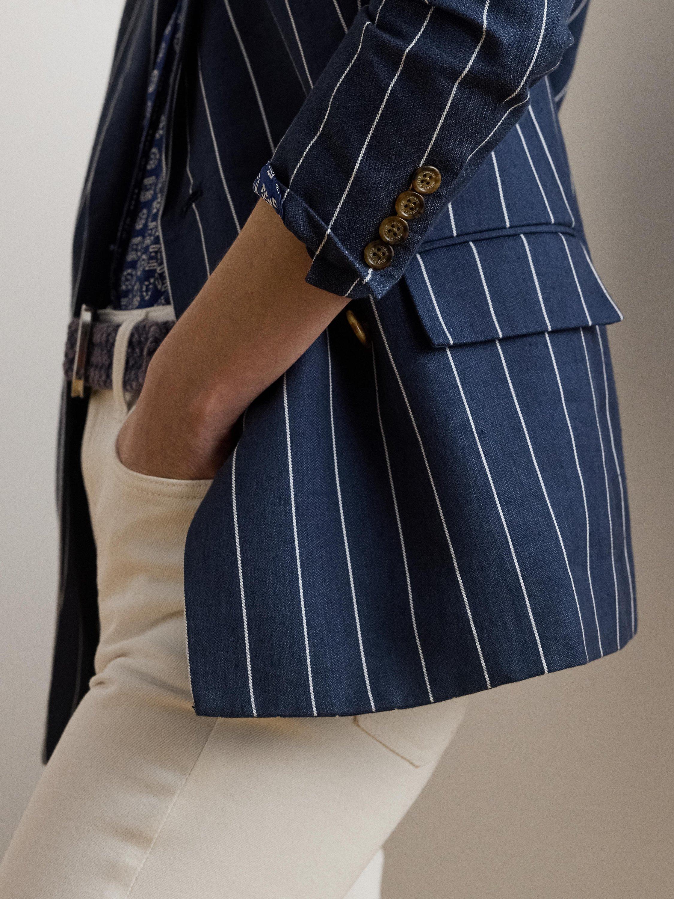 Product image 4 of 5, which shows Lauren Ralph Lauren Ryen Double Breasted Striped Blazer, Navy/White, 6
