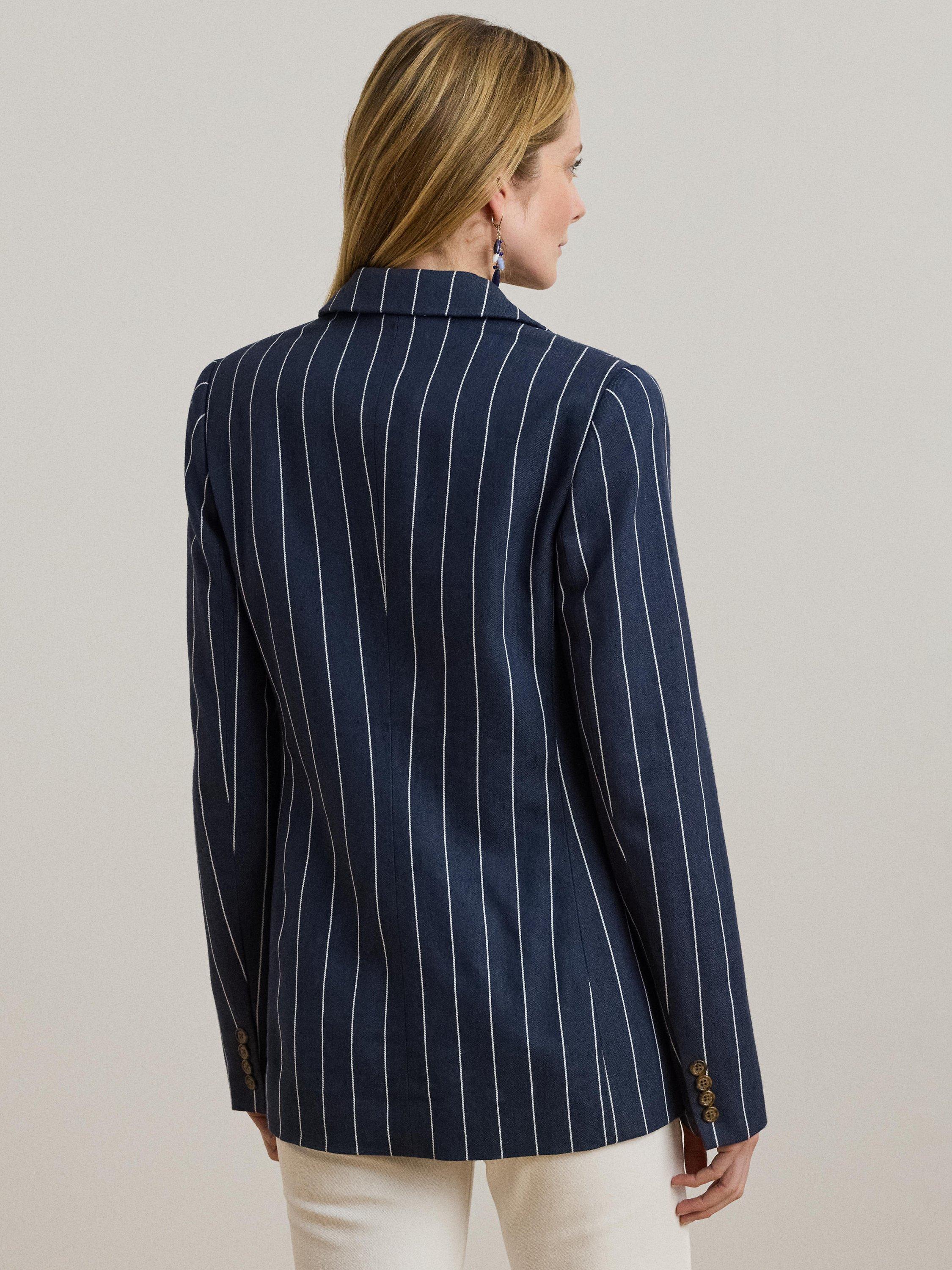 Product image 5 of 5, which shows Lauren Ralph Lauren Ryen Double Breasted Striped Blazer, Navy/White, 6