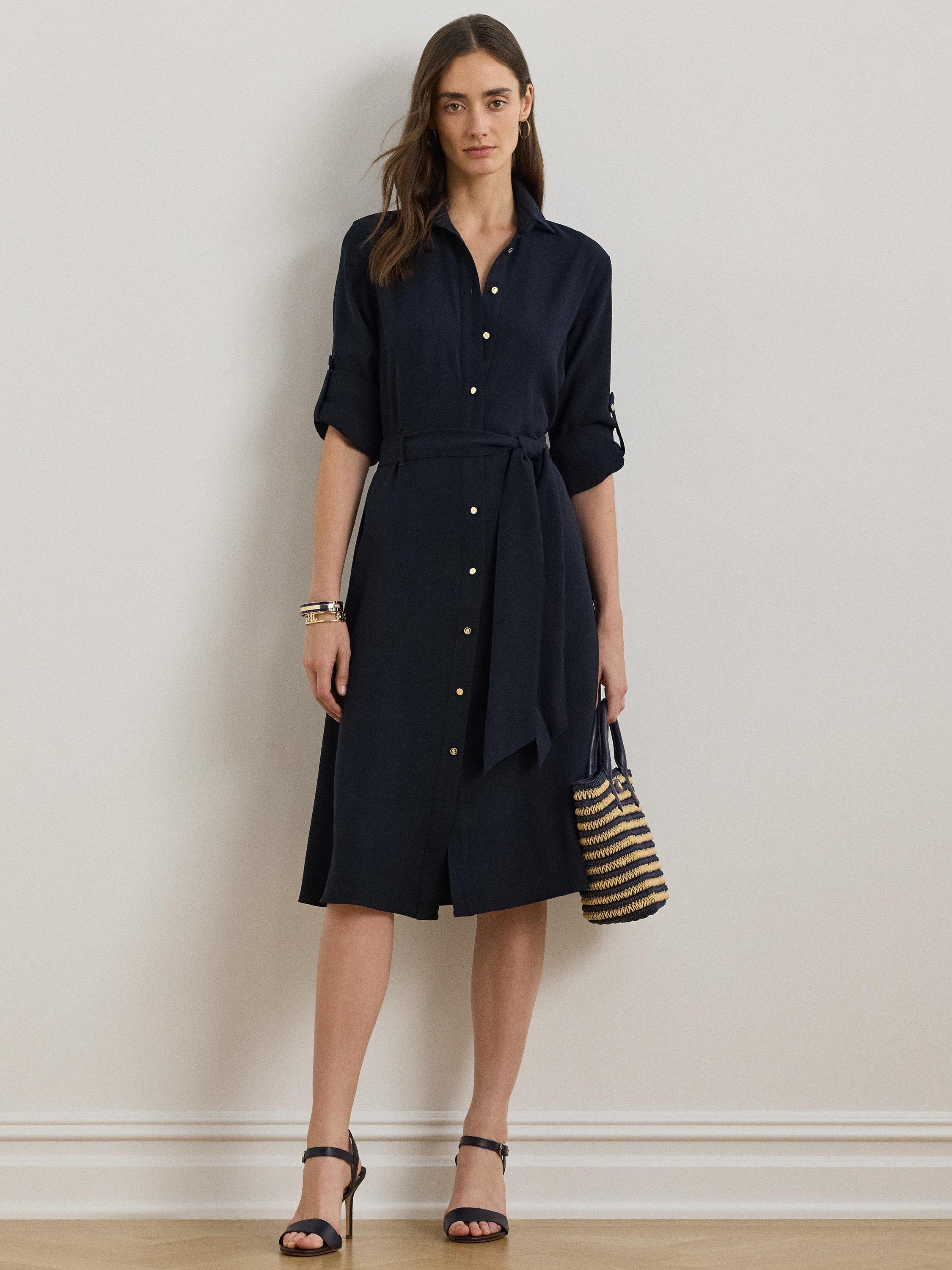 Product image 1 of 4, which shows Lauren Ralph Lauren Karalynn Belted Shirt Dress, Lauren Navy, 6