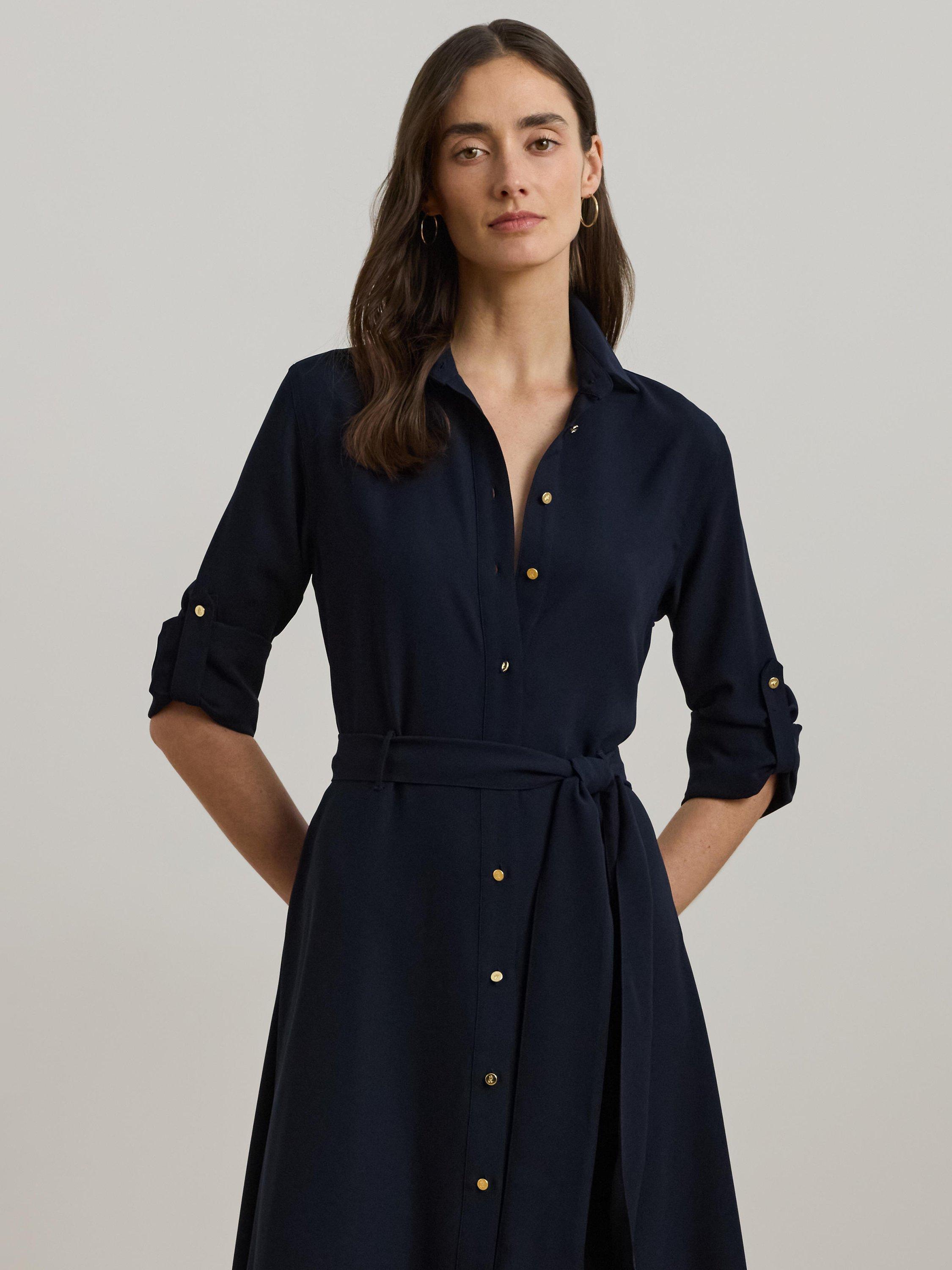 Product image 2 of 4, which shows Lauren Ralph Lauren Karalynn Belted Shirt Dress, Lauren Navy, 6