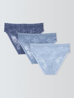 John Lewis Helenca Lace Bikini Knickers, Pack of 3, Blues