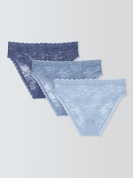 John Lewis Helenca Lace Bikini Knickers, Pack of 3, Blues