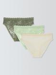 John Lewis Helenca Bikini Knickers, Pack of 3, Greens
