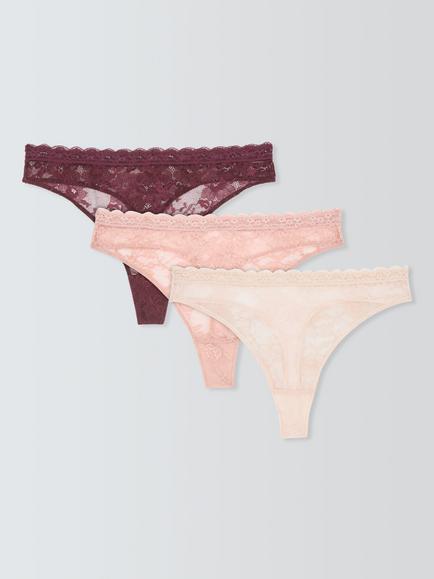 John Lewis Helenca Thong, Pack of 3, Pinks