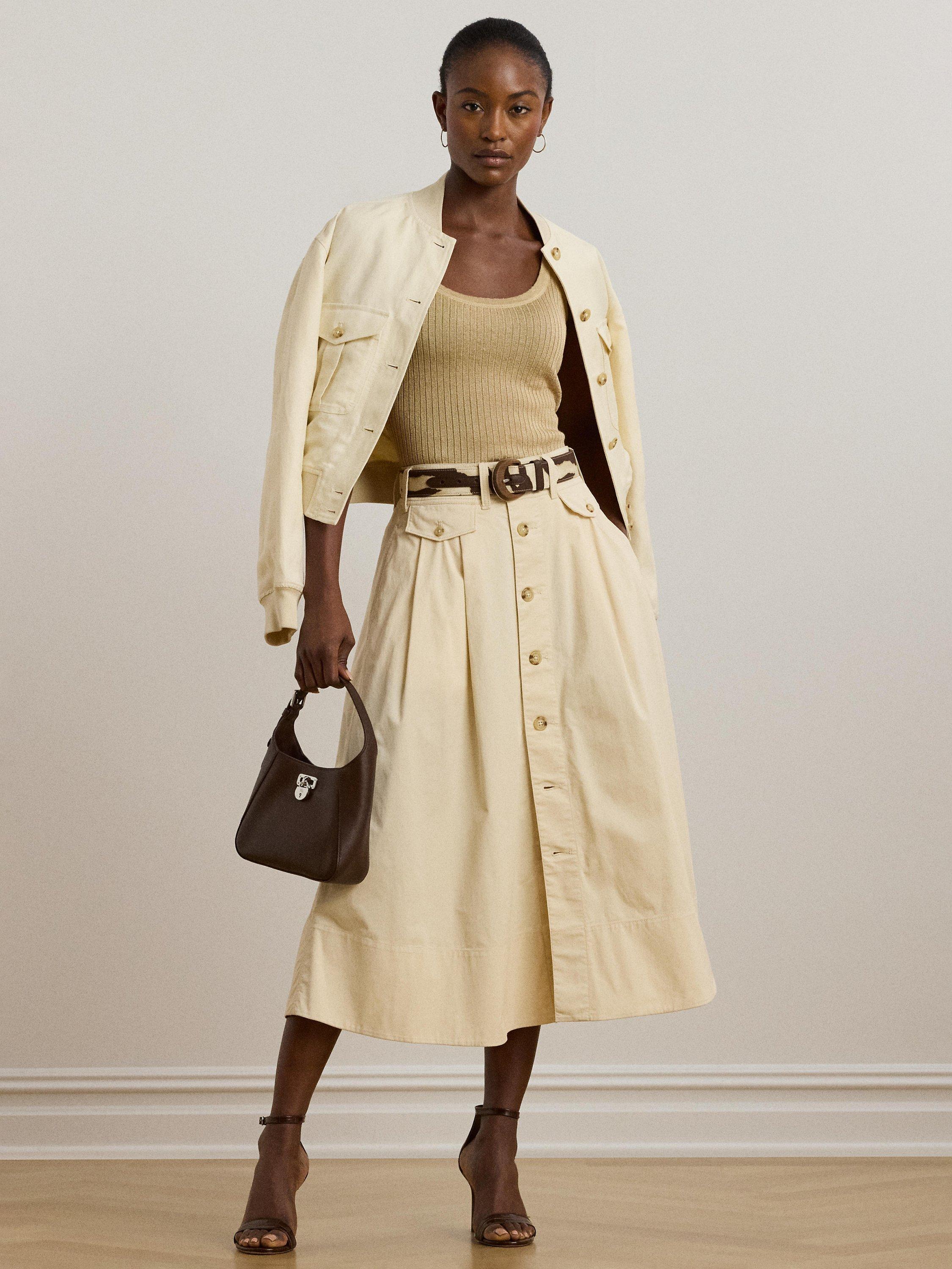 Product image 1 of 4, which shows Lauren Ralph Lauren Gilchrist Button Midi Skirt, Ivory Beige, 6
