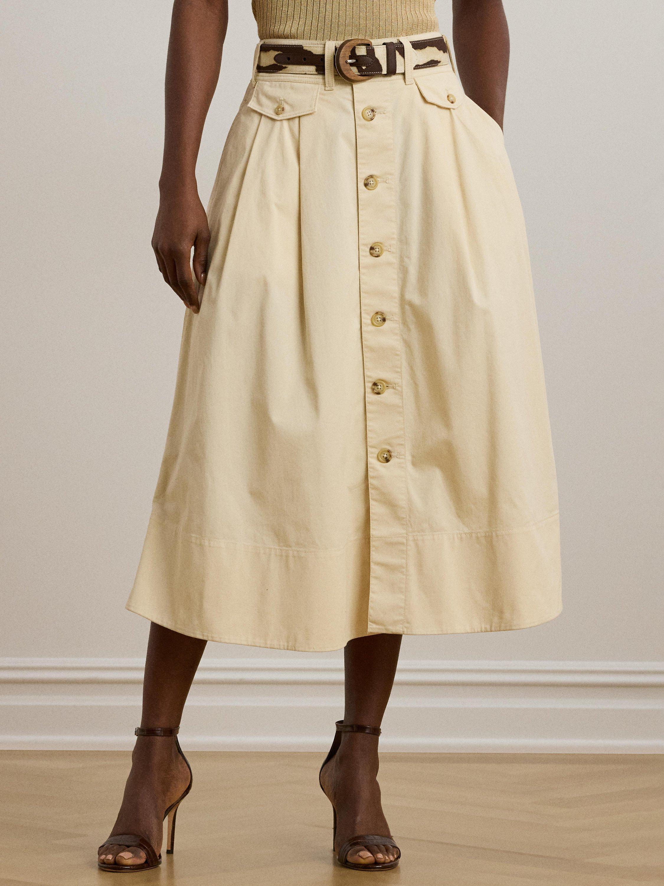 Product image 2 of 4, which shows Lauren Ralph Lauren Gilchrist Button Midi Skirt, Ivory Beige, 6