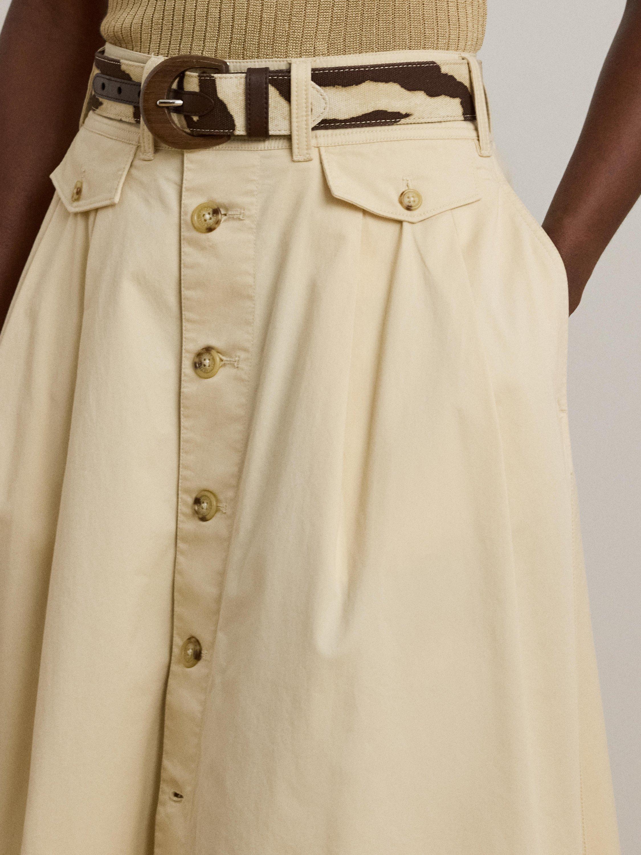 Product image 4 of 4, which shows Lauren Ralph Lauren Gilchrist Button Midi Skirt, Ivory Beige, 6