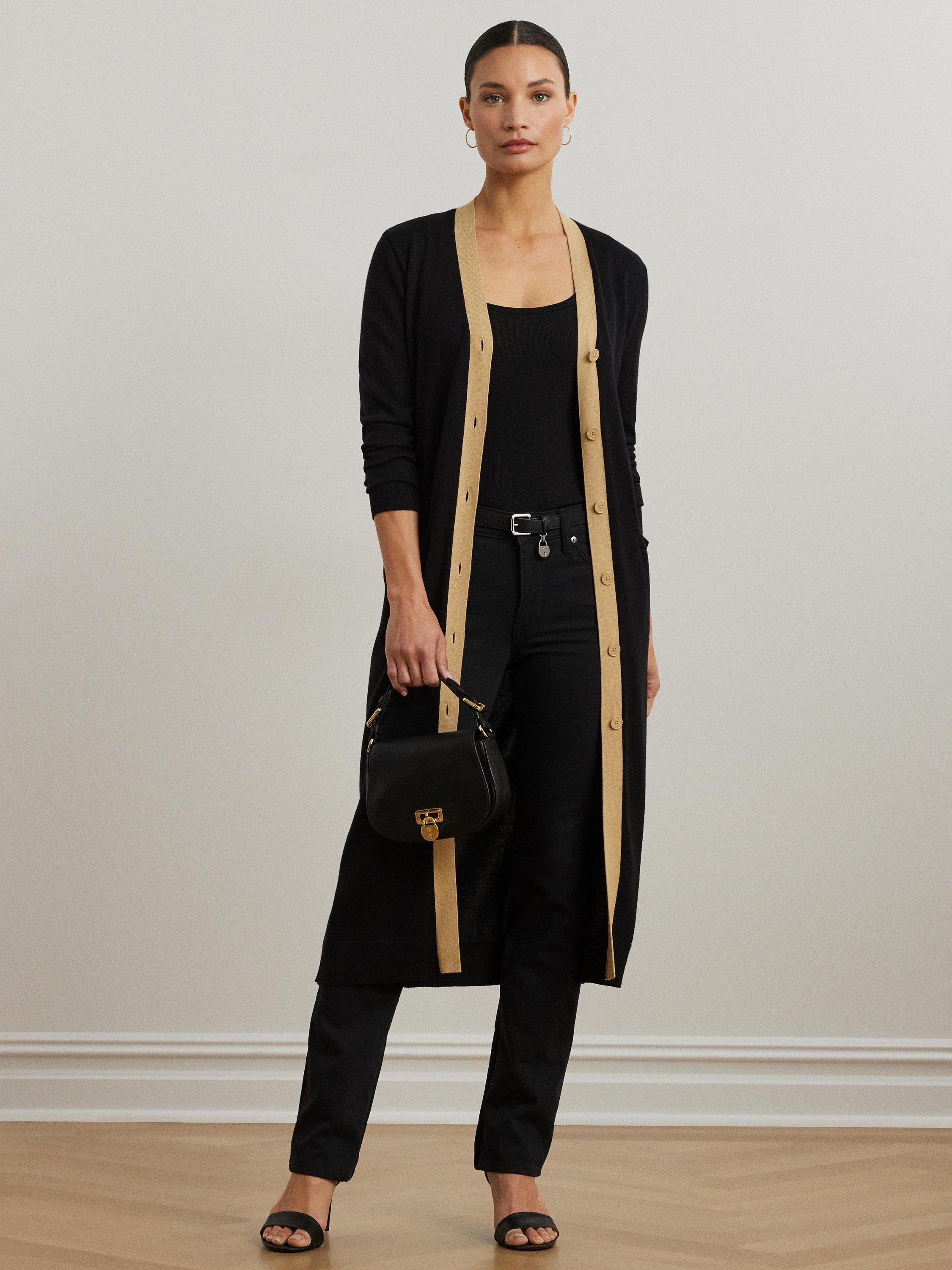 Product image 1 of 4, which shows Lauren Ralph Lauren Hejaji Colour Contrast Cardigan, Black/Birch Tan, XS