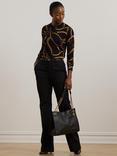 Lauren Ralph Lauren Shavonne Belt Print Jumper, Black/Tan