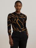 Lauren Ralph Lauren Shavonne Belt Print Jumper, Black/Tan