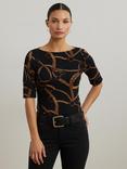 Lauren Ralph Lauren Belt Print T-Shirt, Black/Tan