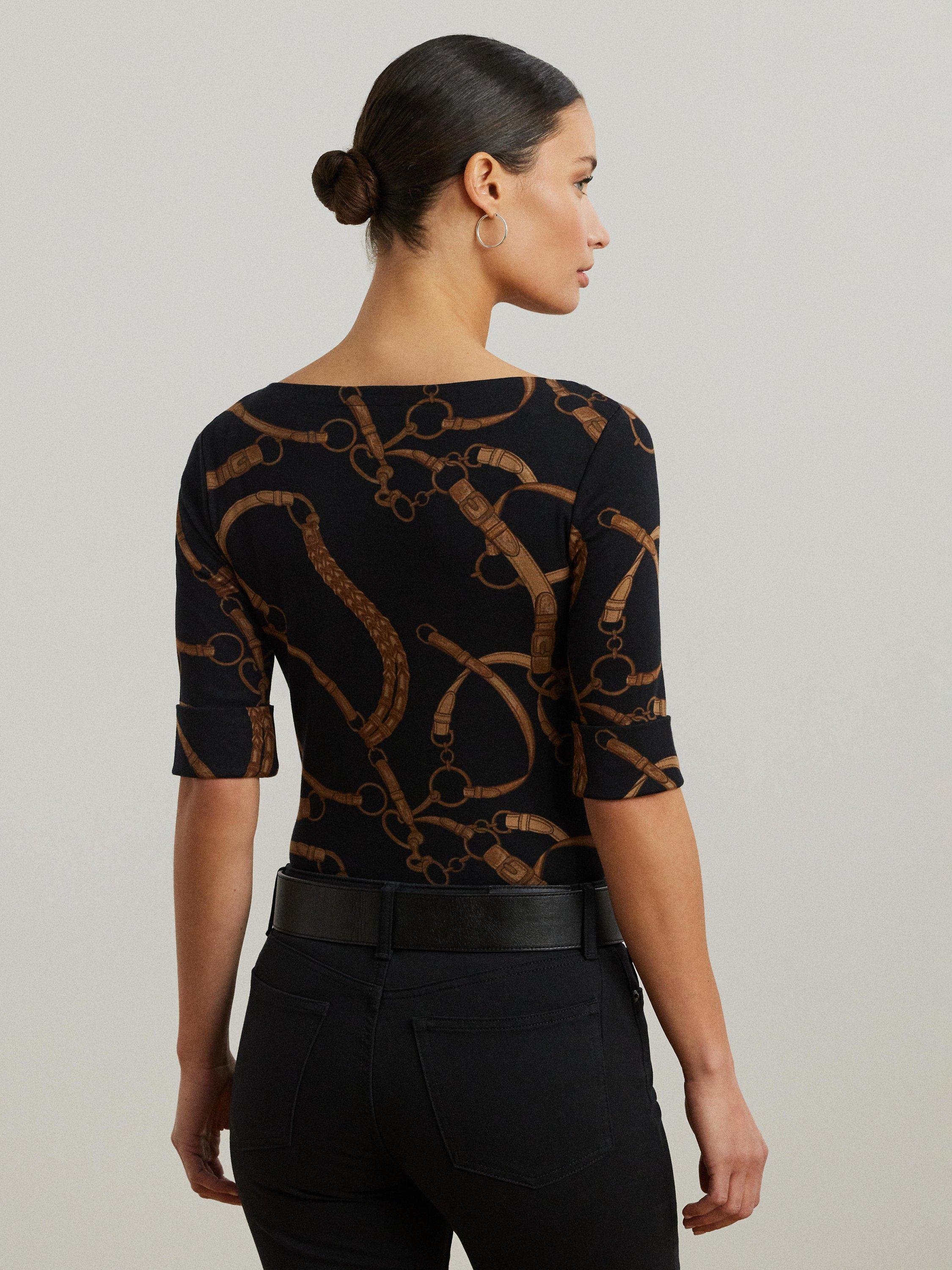 Product image 4 of 4, which shows Lauren Ralph Lauren Belt Print T-Shirt, Black/Tan, XS