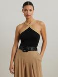 Lauren Ralph Lauren Orish Halterneck Knit Top, Black/Birch Tan