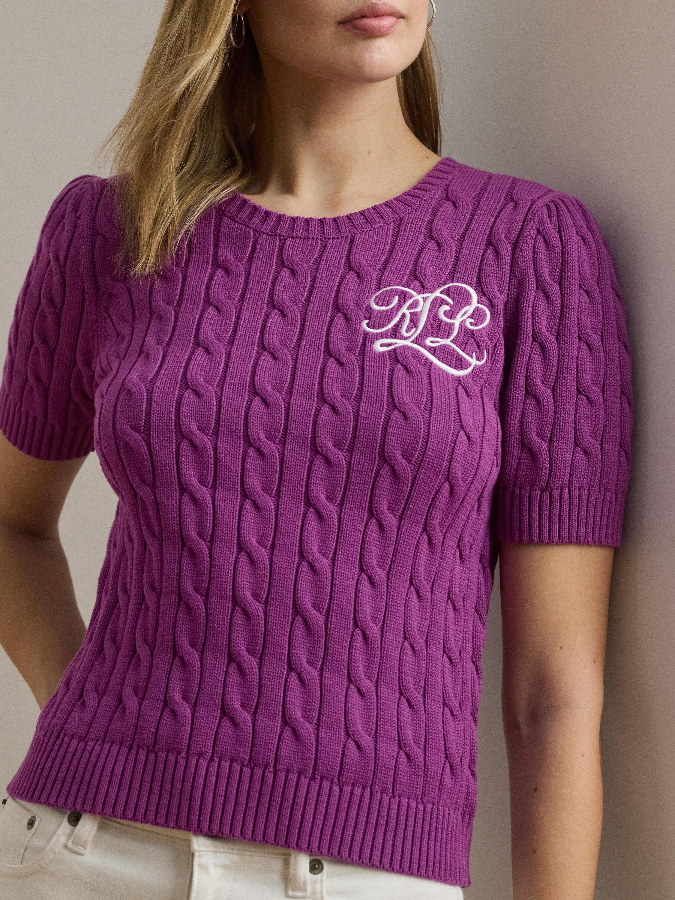 Product image 4 of 5, which shows Lauren Ralph Lauren Tarjyll Logo Cable Knit Jumper, Purple Dawn, XS