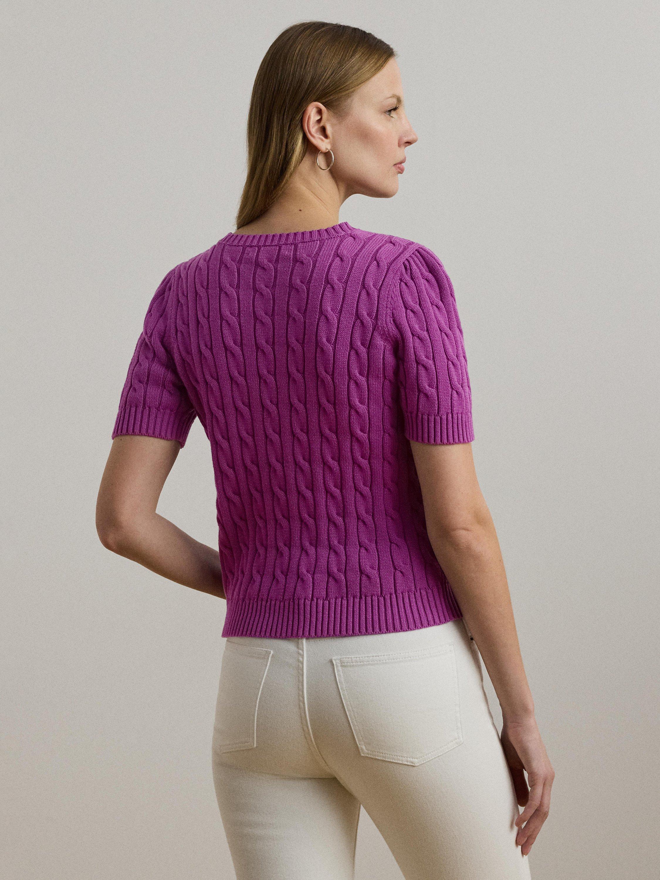 Product image 5 of 5, which shows Lauren Ralph Lauren Tarjyll Logo Cable Knit Jumper, Purple Dawn, XS