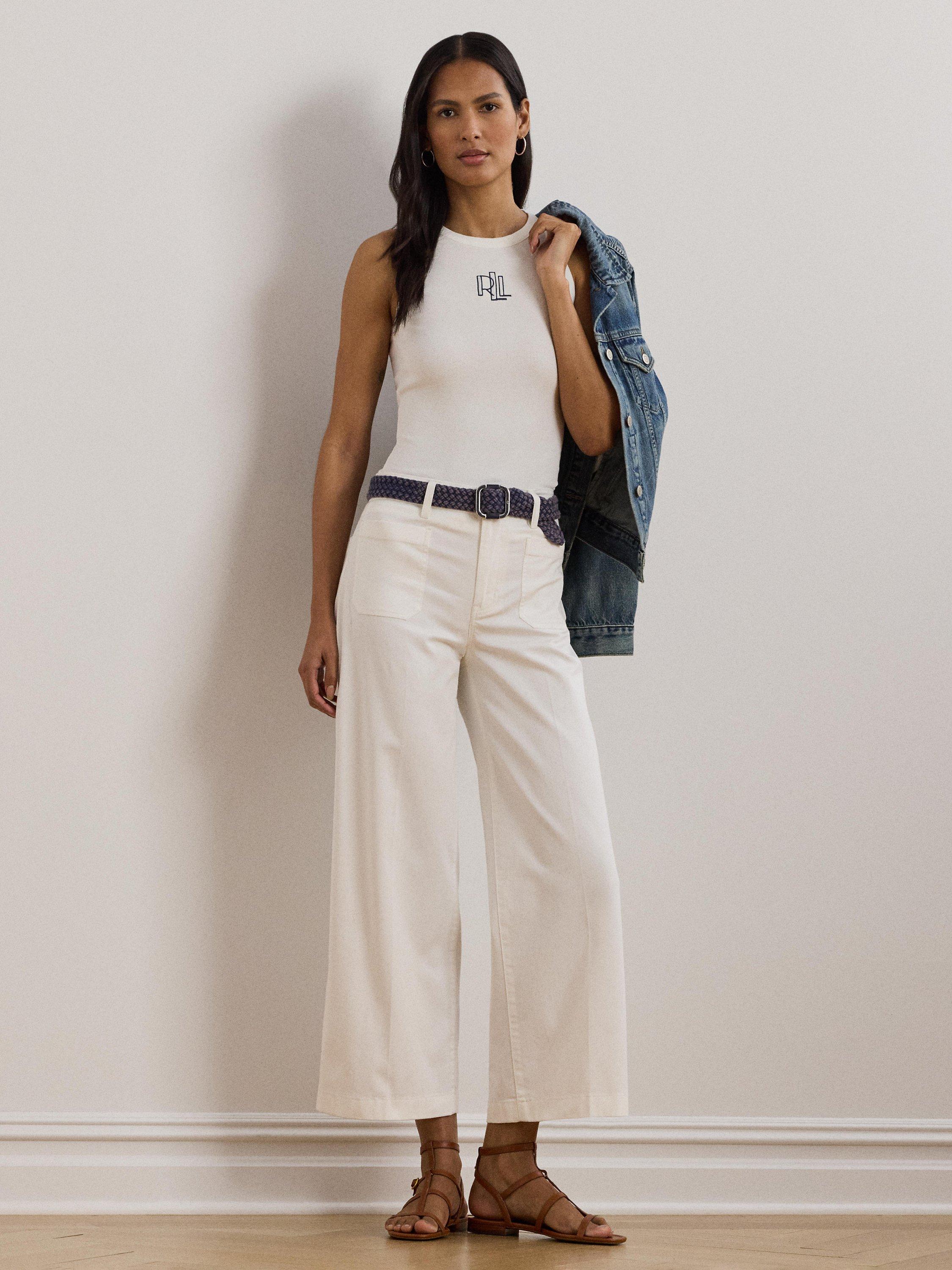 Product image 1 of 4, which shows Lauren Ralph Lauren Tonasha Logo Ribbed Tank Top, White, XS