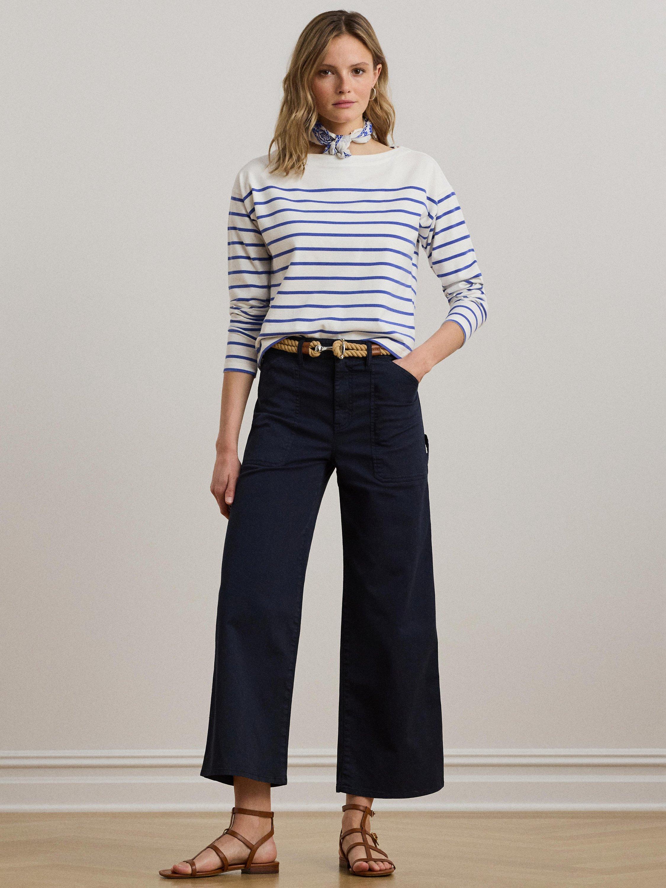 Product image 1 of 4, which shows Lauren Ralph Lauren Yurshane Stretch Wide Leg Cropped Chinos, Navy, 6