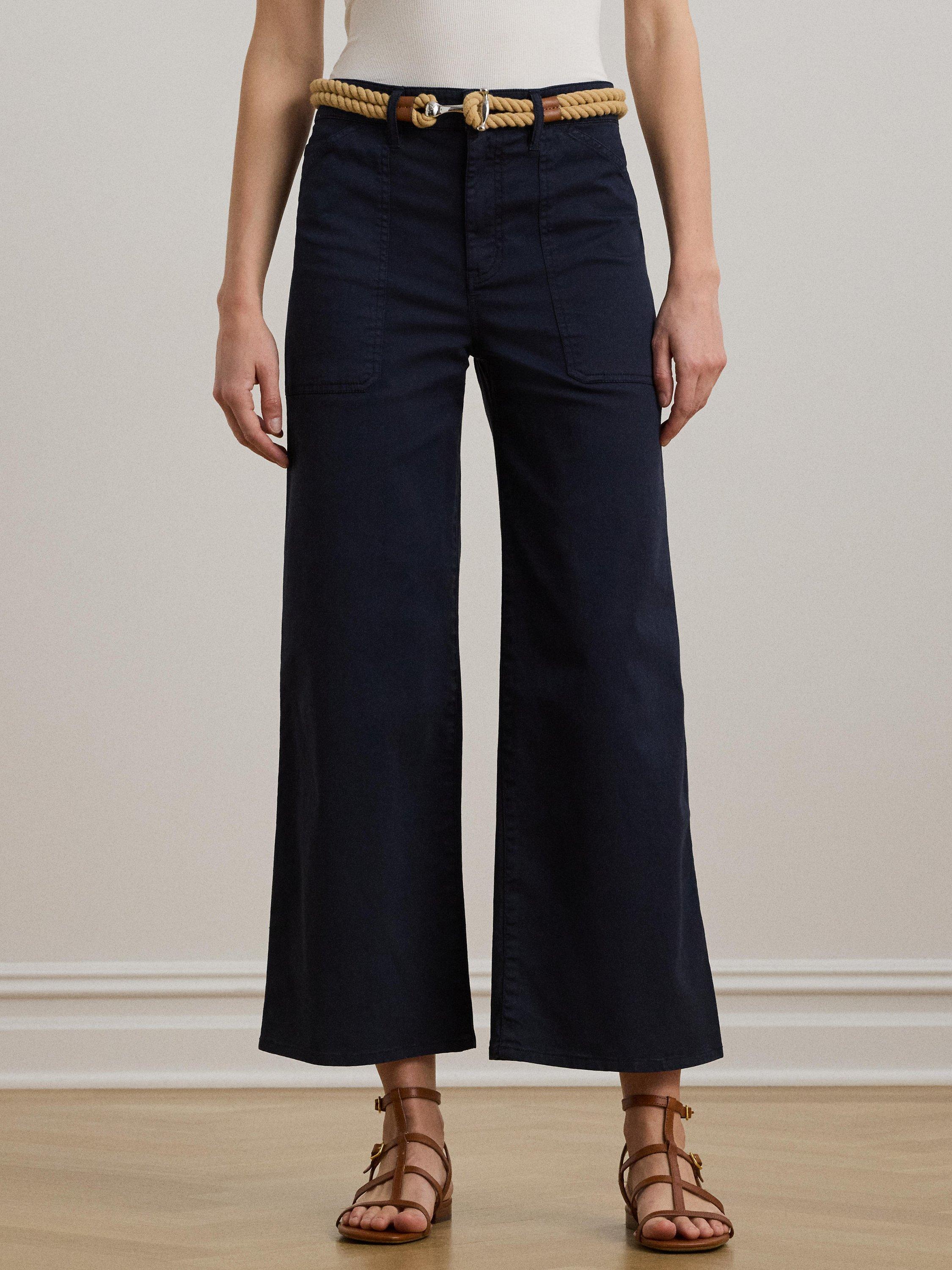 Product image 2 of 4, which shows Lauren Ralph Lauren Yurshane Stretch Wide Leg Cropped Chinos, Navy, 6