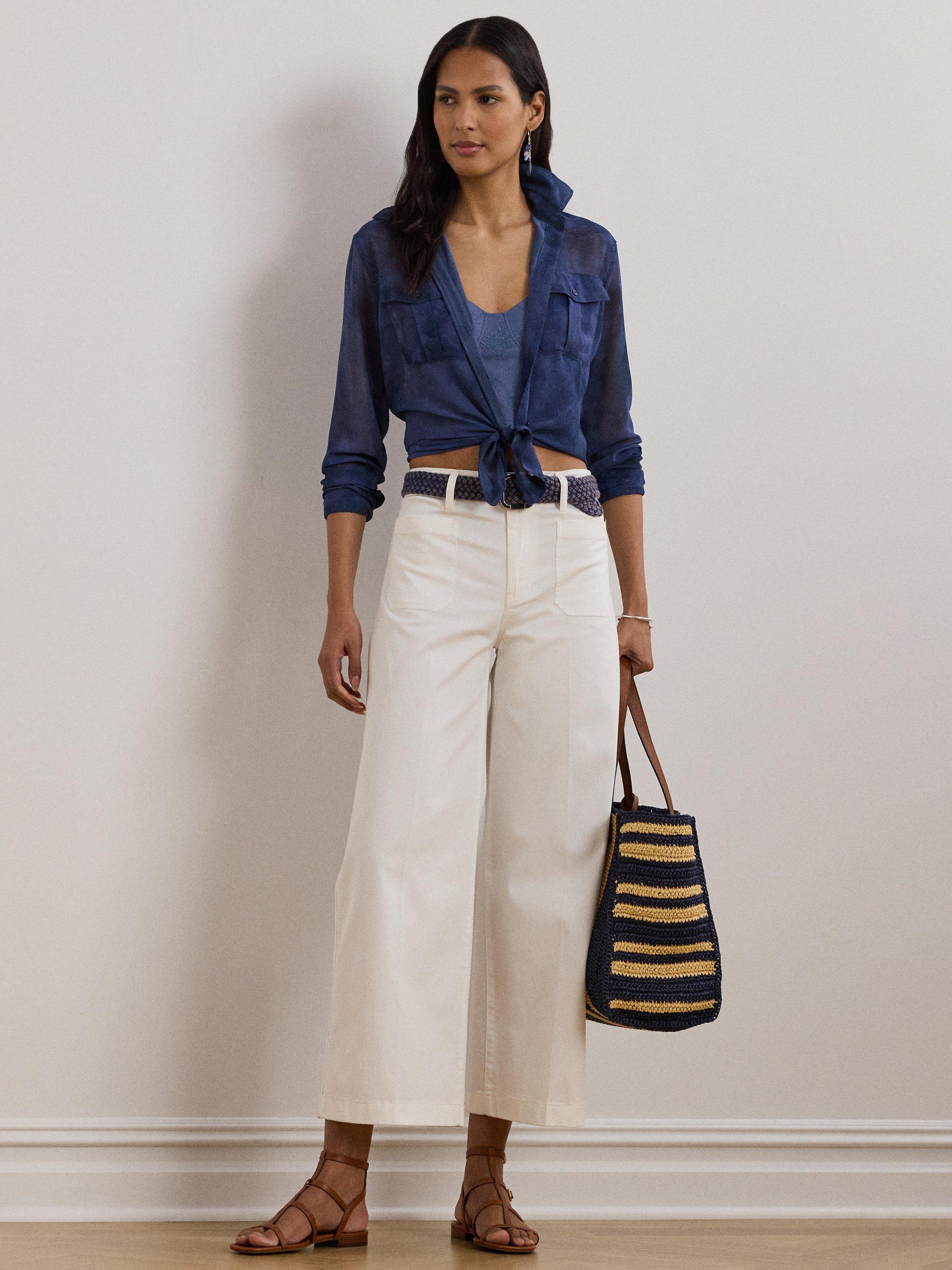 Product image 1 of 4, which shows Lauren Ralph Lauren Yurshane Stretch Wide Leg Cropped Chinos, White, 6