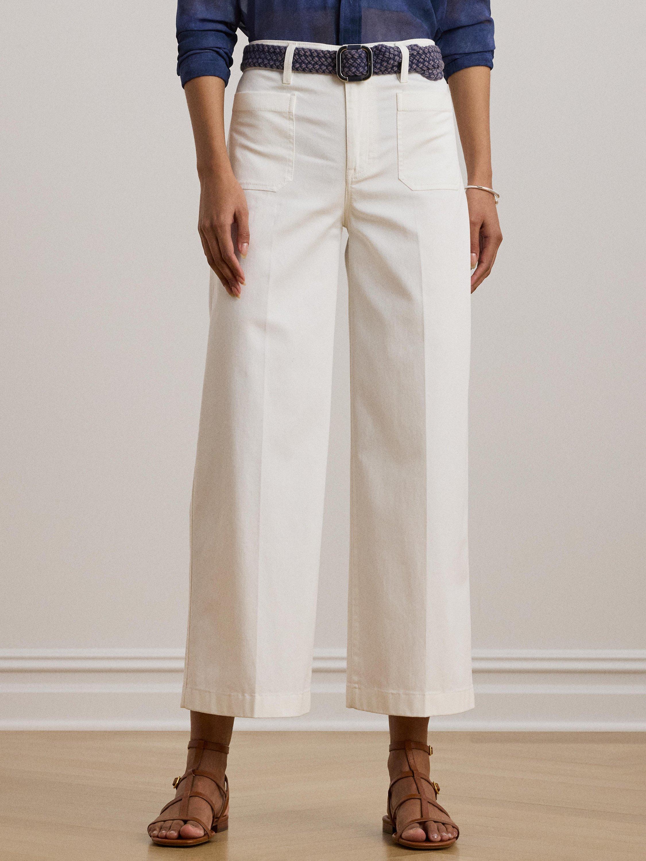 Product image 2 of 4, which shows Lauren Ralph Lauren Yurshane Stretch Wide Leg Cropped Chinos, White, 6
