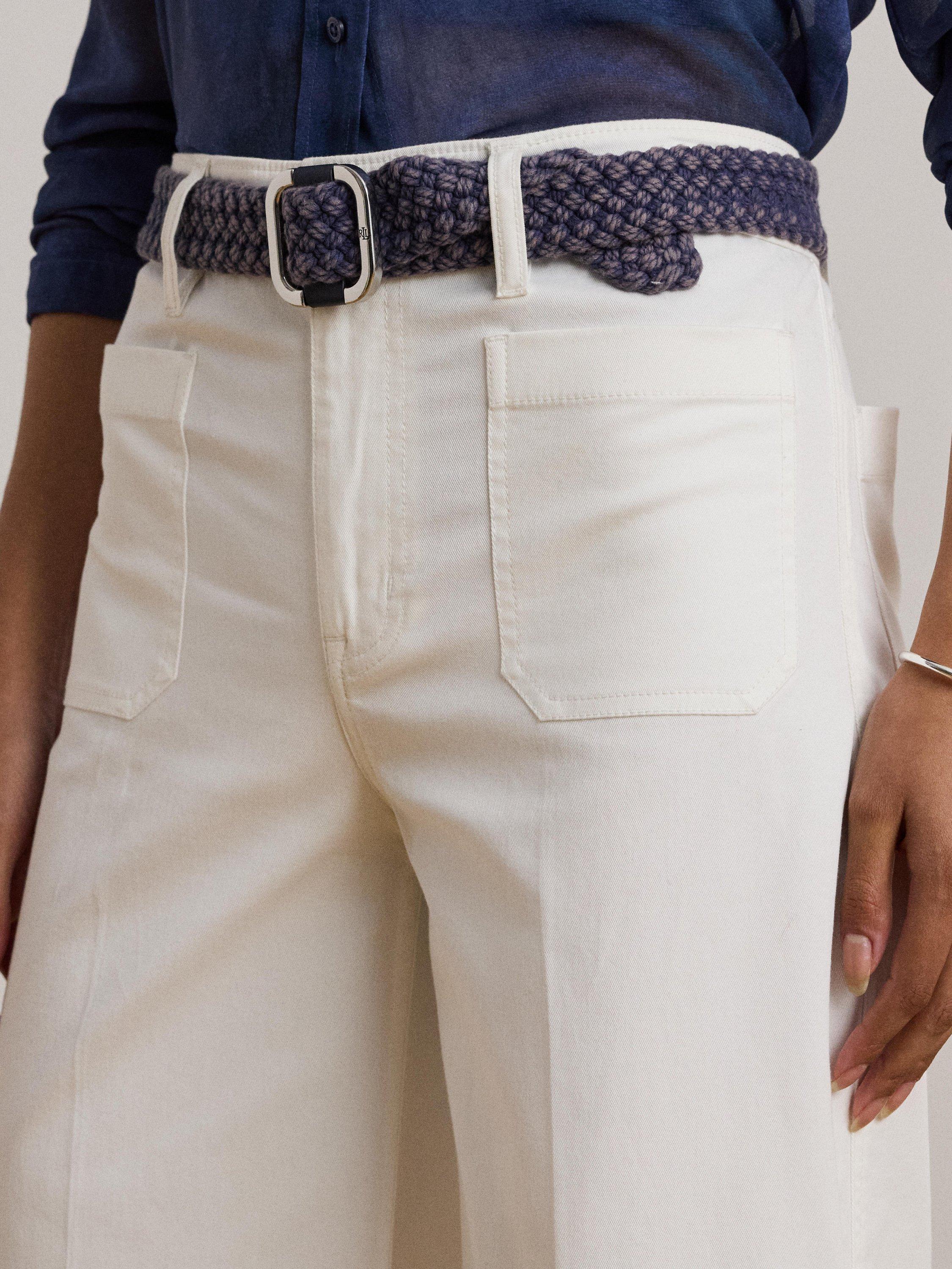 Product image 4 of 4, which shows Lauren Ralph Lauren Yurshane Stretch Wide Leg Cropped Chinos, White, 6