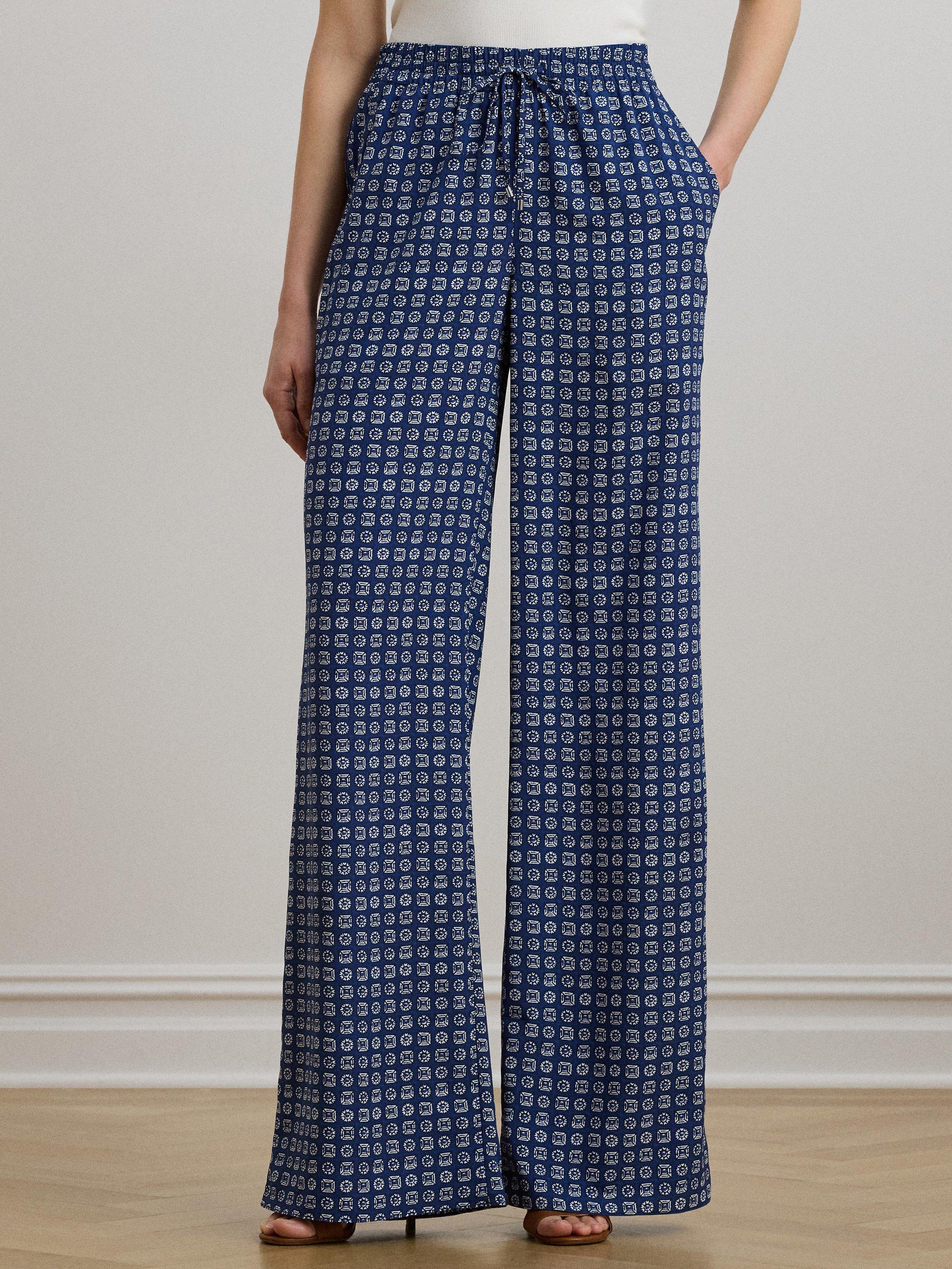 Product image 2 of 4, which shows Lauren Ralph Lauren Ziakash Print Trousers, Blue/White, XS